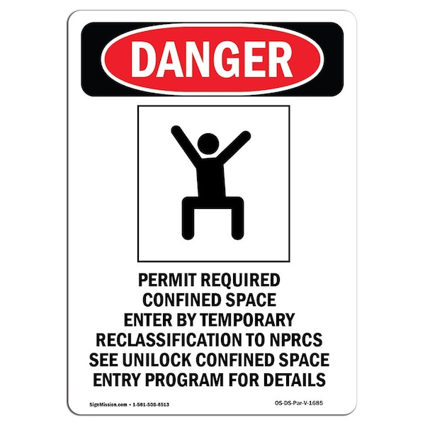Signmission OSHA Danger Sign, Permit Required Confined, 10in X 7in Rigid Plastic, 7" W, 10" H, Portrait OS-DS-P-710-V-1685 - main